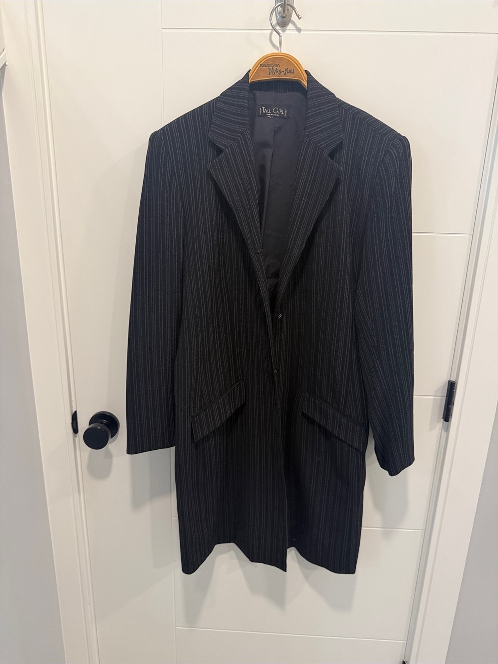 Black Pinstripe Long Blazer Coat - Picture 4 of 7